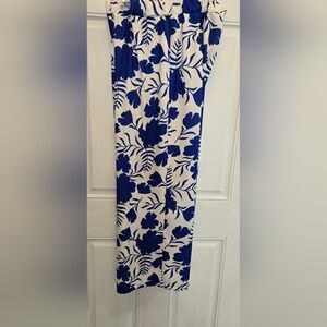 Chic Blue Floral Wide Leg Pants 100% Polyester